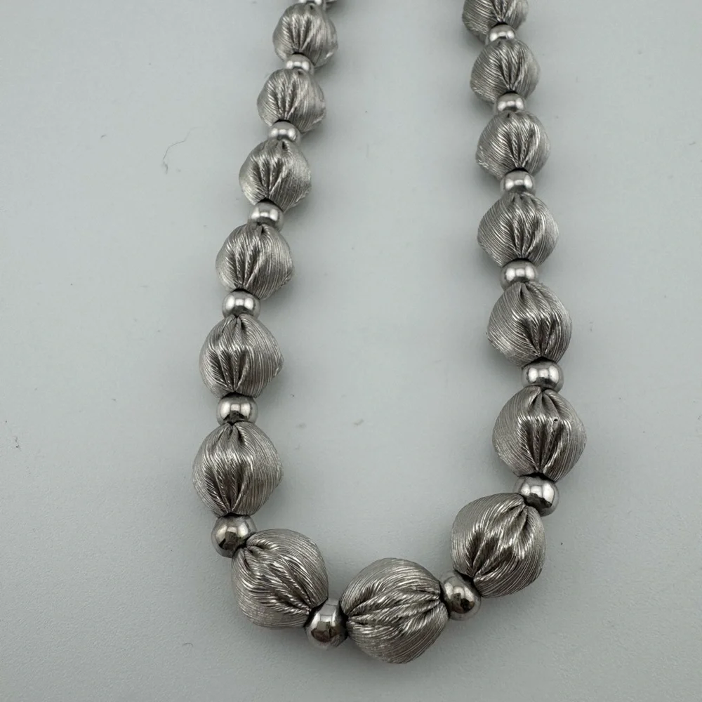 Whiting and Davis Vintage Brushed Silver Bead‎ Necklace And Earring Set